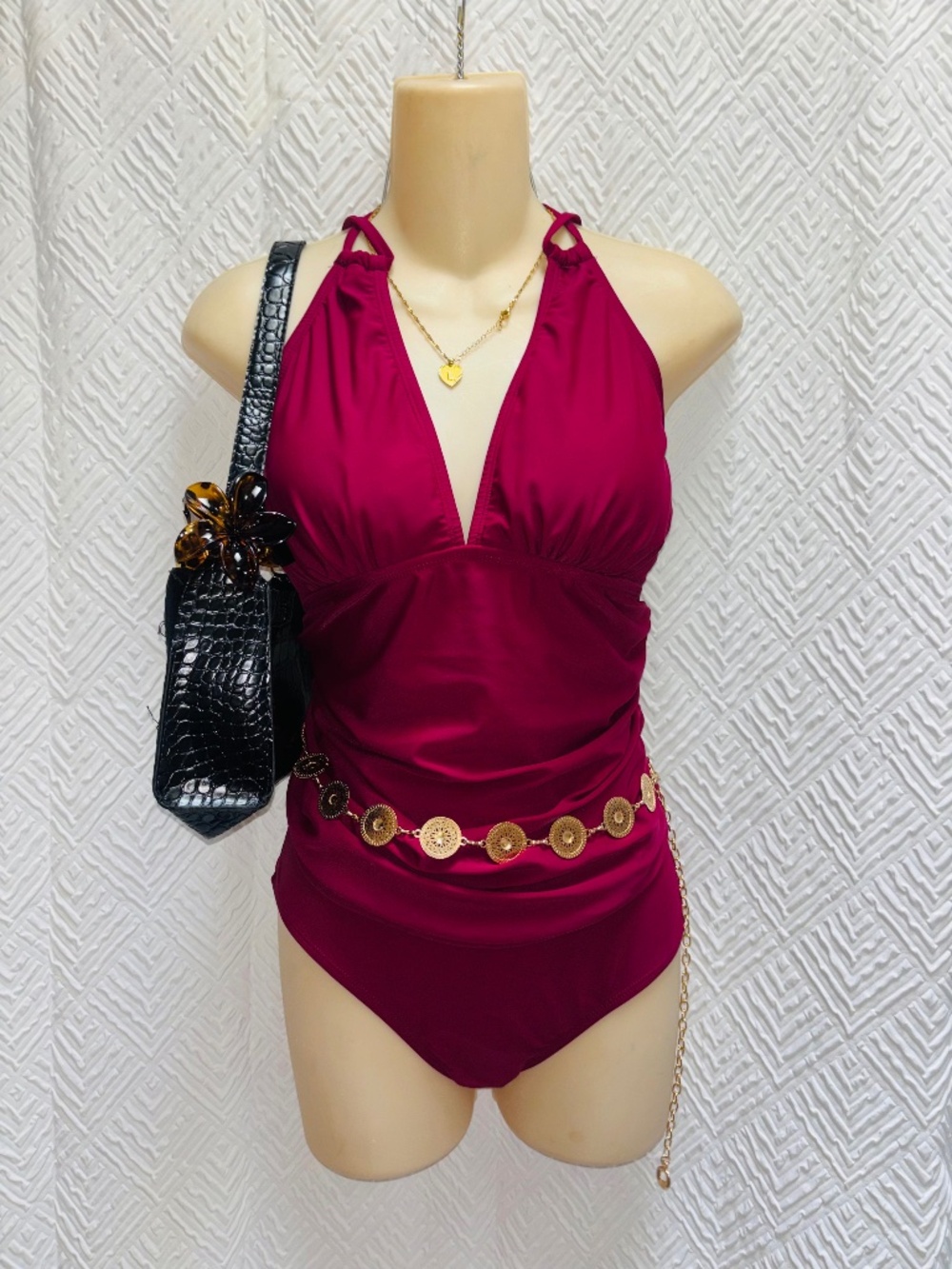 Wine colored 2 piece tankini highwaisted medium